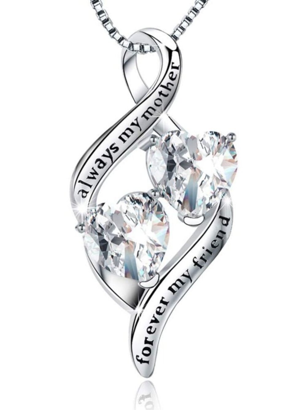 925 Sterling Silver Heart Pendant Necklace - Always My Mother Forever My Friend
